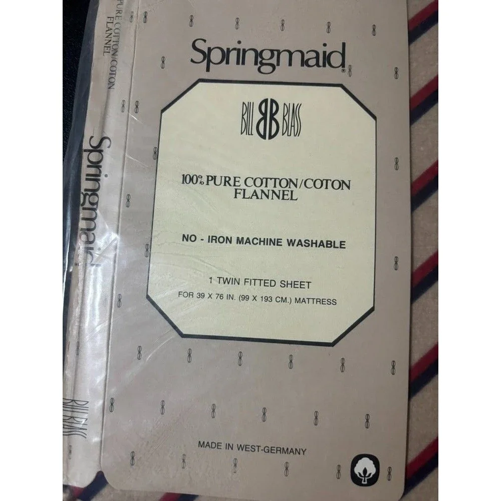 VINTAGE SPRINGMAID BY BILL BLASS TWIN FITTED SHEET, FLAT SHEET FLANNEL STRIPPED